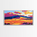 Desert, Mountains, Sunset, Framed Canvas Print, Southwest Landscape, Boho Wall Art, Earthy Tones, Vibrant Colors, Living Room Decor