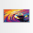 Floating Hat, Surreal Water Art, Abstract Painting, Whimsical Sunset Reflection, Framed Canvas Print, Living Room Artwork, Unique Decor