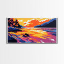 River Sunset, Vibrant Nature Art, Mountain Landscape, Warm Color Wall Art, Bold Home Decor, Canvas Print, Office Wall Art, Modern Boho Art