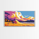 Sand Dunes, Ocean, Clouds, Framed Canvas Print, Beach Landscape, Coastal Wall Art, Tranquil Scene, Vibrant Colors, Relaxing Home Decor
