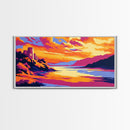 Castle Landscape, Sunset Reflection, Fantasy Art, Nature Wall Art, Framed Canvas Print, Office Decor, Majestic View, Mystical Artwork