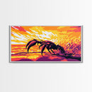 Crab Beach, Fiery Sunset, Ocean Wildlife, Marine Art, Framed Canvas Print, Bathroom Wall Art, Coastal Aesthetic, Vibrant Home Decor