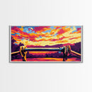 Sunset Horizon, Scenic Nature Art, Vibrant Landscape Painting, Golden Sky Decor, Framed Canvas Print, Office Wall Art, Modern Home Design