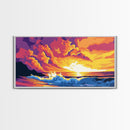Ocean Sunset, Colorful Seascape, Vibrant Waves, Wall Art, Framed Canvas Print, Beach Decor, Nautical Art, Living Room Art, Gift Idea