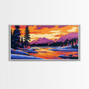 Vibrant Mountain Landscape, Sunset Wall Art, Bold Colorful Nature Print, Modern Alpine Home Decor, Framed Canvas Print, Living Room Art