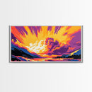 Ocean Wave Explosion, Vibrant Surf Art, Tropical Beach Print, Sunset Seascape Painting, Coastal Home Decor, Framed Canvas Print