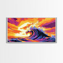 Giant Rolling Wave, Colorful Ocean Art, Surfing Seascape Print, Bold Sunset Water Painting, Beach House Wall Decor, Framed Canvas Print