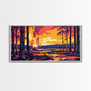 Forest Sunset, Tranquil Woodland Scene, Warm Autumn Landscape, Nature Wall Art, Framed Canvas Print, Cabin Decor, Rustic Home Design