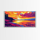 Fiery Lake Reflection, Bold Colorful Art, Scenic Nature Painting, Vibrant Home Wall Decor, Serene Landscape Print, Framed Canvas Print