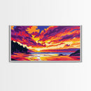 Lake Sunset Ripples, Peaceful Water Art, Colorful Nature Print, Vibrant Reflection Painting, Relaxing Home Wall Decor, Framed Canvas Print
