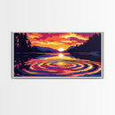 Mountain Sunset Reflection, Bold Landscape Art, Vibrant Sky Print, Serene Nature Painting, Warm Home Wall Decor, Framed Canvas Print