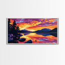 Tropical Beach Scene, Surfboard Sunset Art, Vibrant Coastal Print, Bold Colorful Painting, Relaxing Seaside Home Decor, Framed Canvas Print