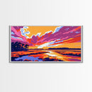 Woman Swimming, Vibrant Sunset, Relaxing Beach Art, Canvas Print, Boho Coastal Decor, Summer Wall Art, Bedroom Aesthetic, Minimalist Style