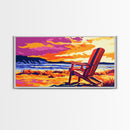 Adirondack Chair, Beach Sunset Art, Relaxing Coastal Scene, Vibrant Nature Painting, Framed Canvas Print, Bedroom Wall Decor, Summer Home