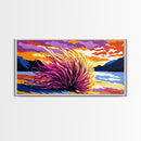 Sea Sunset, Fiery Sky, Vibrant Ocean Art, Beach House Decor, Coastal Wall Art, Framed Canvas Print, Serene Landscape Painting