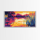 Floating Boat, River Serenity, Peaceful Landscape, Framed Canvas Print, Vibrant Water Art, Meditation Wall Decor, Tranquil Scene