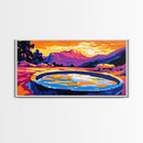 Sunset Bench, Peaceful Reflection, Romantic View, Framed Canvas Print, Minimalist Wall Art, Bedroom Decor, Warm Sunset Scene