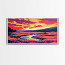 Speedboat Scene, Coastal Sunset, Vibrant Ocean Art, Colorful Seascape, Summer Getaway, Framed Canvas Print, Beach House Wall Art