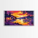 Cabin Sunset, Cozy Lakeside Scene, Peaceful Evening Retreat, Vibrant Nature Art, Framed Canvas Print, Bedroom Wall Decor, Rustic Home Style