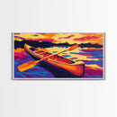 Canoe Oars, Sunset, Framed Canvas Print, Wall Art, Adventure Theme, Rustic Home, Cabin Decor, Outdoor Lovers, Nature Scene