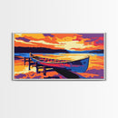 Canoe Dock, Sunset Water, Relaxing Lake View, Framed Canvas Print, Wall Art, Cabin Aesthetic, Rustic Decor, Adventure Vibes, Boho Home