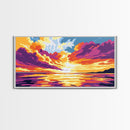 Sunset, Ocean Art, Vibrant Sky, Beach House Decor, Framed Canvas Print, Living Room Wall Art, Colorful Painting, Seaside Aesthetic