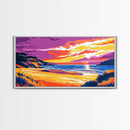 Golden Beach, Ocean Horizon, Tropical Artwork, Framed Canvas Print, Beach House Wall Art, Relaxing Landscape, Vibrant Decor