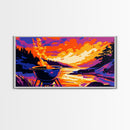 Lakeside Barbecue, Outdoor Grill Art, Sunset Picnic Scene, Framed Canvas Print, Rustic Home Decor, Cabin Wall Art, Nature Lover Gift