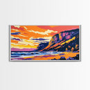 Cliffs by Sea, Sunset Beach, Landscape Wall Art, Framed Canvas Print, Coastal Decor, Living Room Art, Summer Vibes, Vibrant Nature Art