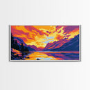 Sunset Lake, Mountain View, Vibrant Sky, Canvas Print, Modern Wall Art, Office Decor, Nature Painting, Boho Landscape, Rustic Aesthetic
