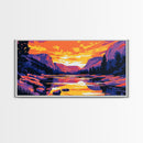 Mountain Reflection, Serene Lake, Warm Sunset, Framed Canvas Print, Bedroom Wall Art, Fall Colors, Nature Scene, Vibrant Home Decor