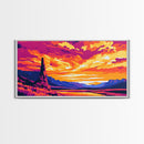 Desert Sunset, Monument View, Vibrant Sky, Canvas Print, Southwest Wall Art, Nature Painting, Rustic Home Decor, Landscape Illustration
