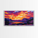 Twilight Mountains, Sunset Glow, Vibrant Nature, Framed Canvas Print, Landscape Wall Art, Bedroom Decor, Bold Colors, Autumn Scenic View
