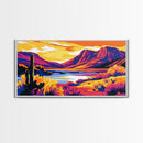 Desert Cactus Sunset, Canvas Print, Southwest Wall Art, Colorful Mountain Art, Nature Landscape, Boho Aesthetic, Office Wall Decor