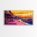 Harbor Sunset Scene, Framed Canvas Print, Nautical Wall Art, Vibrant Coastal Painting, Seaside Aesthetic, Living Room Wall Decor