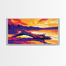 Driftwood Lake Sunset, Framed Canvas Print, Serene Nature Art, Vibrant Landscape, Rustic Cabin Decor, Bedroom Wall Art