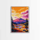Mountain River, Sunset, Canvas Print, Autumn Forest Art, Nature Landscape, Rustic Cabin Wall Art, Wilderness Painting, Boho Decor