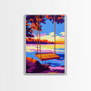 Lake Swing, Sunset, Canvas Print, Serene Nature Art, Vibrant Reflection Painting, Boho Wall Decor, Cozy Home Art, Bedroom Wall Artwork
