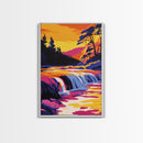 Waterfall Sunset, Framed Canvas Print, Vibrant Nature Art, Bold Water Scene, Colorful Landscape, Relaxing Atmosphere, Home Decor Accent