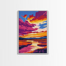 Sunset Marsh, River Reflections, Bold Colors, Peaceful Scene, Framed Canvas Print, Living Room Art, Nature Inspired, Boho Wall Decor