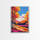 Autumn Forest View, Framed Canvas Print, Vibrant Fall Landscape, Cozy Nature Art, Warm Tones, Rustic Home Decor, Living Room Artwork