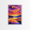 Sunset Reflection, Vibrant Nature Art, Autumn Landscape, Scenic Wall Decor, Framed Canvas Print, Living Room Wall Art, Boho Art