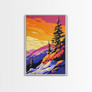 Mountain Glow, Sunset Over Hills, Vibrant Nature Art, Bold Scenic Print, Framed Canvas Print, Rustic Cabin Decor, Fall Wall Art