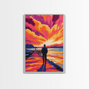 Sunset Walk, Dramatic Sky, Ocean Pier Scene, Vibrant Horizon Art, Canvas Print, Office Wall Art, Beach Home Decor, Modern Art