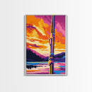 Dock Post, Sunset Reflection, Nautical Art, Framed Canvas Print, Seaside Painting, Rustic Decor, Boat Lover Gift, Office Wall Art
