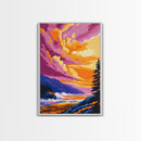 Ocean Cliff, Coastal Sunset, Wave Art, Canvas Print, Colorful Nature Painting, Beach House Decor, Boho Wall Art, Seaside Retreat