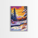 Snowy Forest, Winter Scene, Cozy Landscape, Canvas Print, Christmas Wall Art, Holiday Home Decor, Mountain River, Peaceful Nature Painting