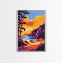 Coastal Cliffs, Seascape Painting, Sunset Over Ocean, Vibrant Colors, Framed Canvas Print, Beach House Wall Art, Nature Lover Gift