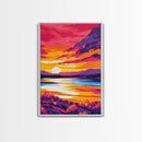 Fiery Sunset, Mountain Reflections, Warm Tones, Nature Wall Art, Framed Canvas Print, Living Room Decor, Cozy Fall Aesthetic