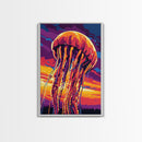 Jellyfish Glow, Ocean Wildlife Art, Abstract Marine Painting, Framed Canvas Print, Coastal Wall Decor, Living Room Art, Sea Life Art
